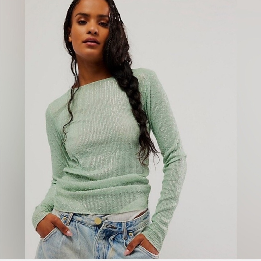 Free People Sequin Long Sleeve Top